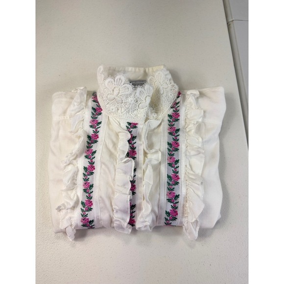 Seidensticker White Floral Embroidered Lace Trim Blouse Top Size 38 Vintage - Picture 15 of 16